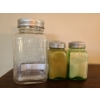 Image 3 : Depression Glass Salt/Pepper Shakers, 2 1/2 w, 5 h.  Braids Vintage Coffee Jar 4 w, 7 h, 4 d