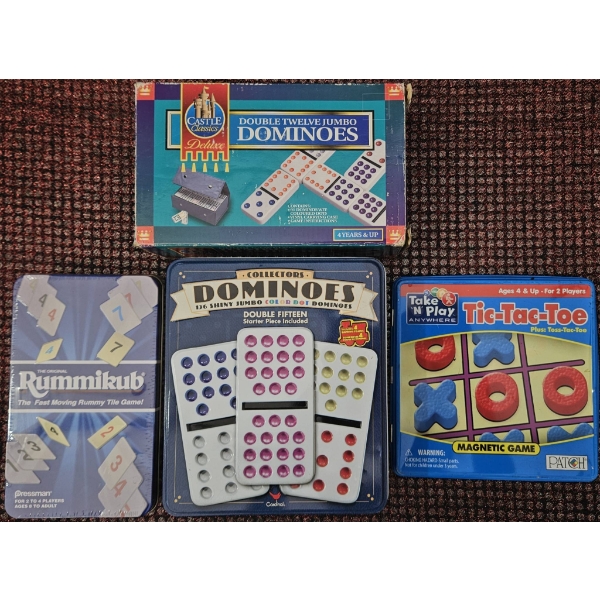 Board Game Lot: Dominoes, Rummikub, Tic-Tac-Toe Collection