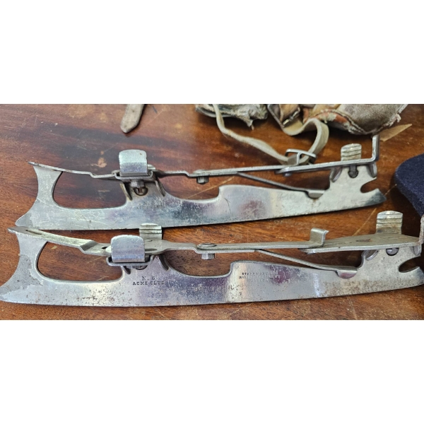 Vintage Hockey Gear, Including CCM Shin Guards and Ice Skate Blades