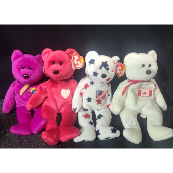 Beanie Babies: Millenium, Valentina, Glory all w/ Tags, Maple No Tag 
