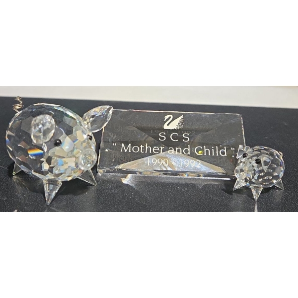 Swarovski Crystal Mother Pig (3"L) + Piglet (1"T) With Swarovski "Plaque"