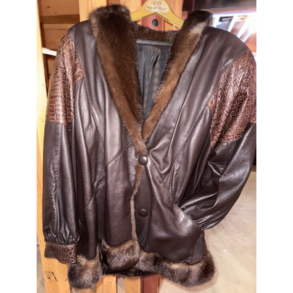 Vintage Brown Leather & Fur Maxi Trench Luxurious 80's Jacket (Woman's)
