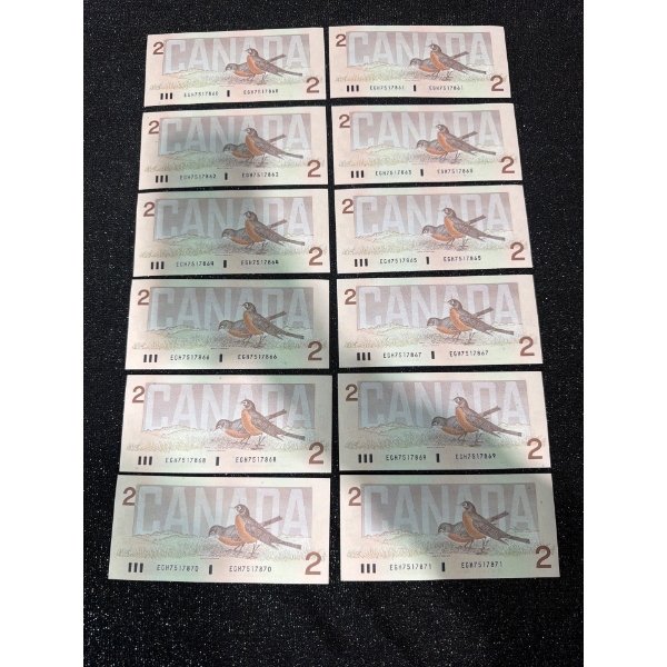 Canadian $2 Bills Consecutive Serial Numbers