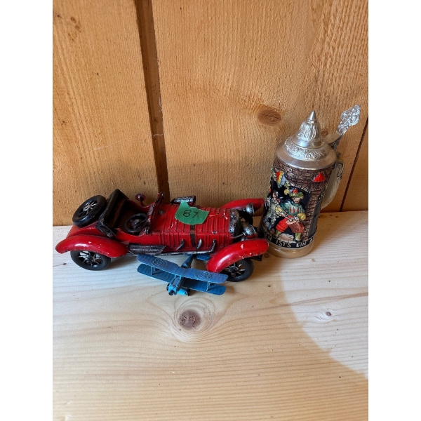 Red Toy Car Stein & 1980 Blue Plane Made In HongKong 