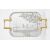 Image 2 : Blue and Gold Glass Decanter Set with 8 Glasses and Etched Serving Tray
