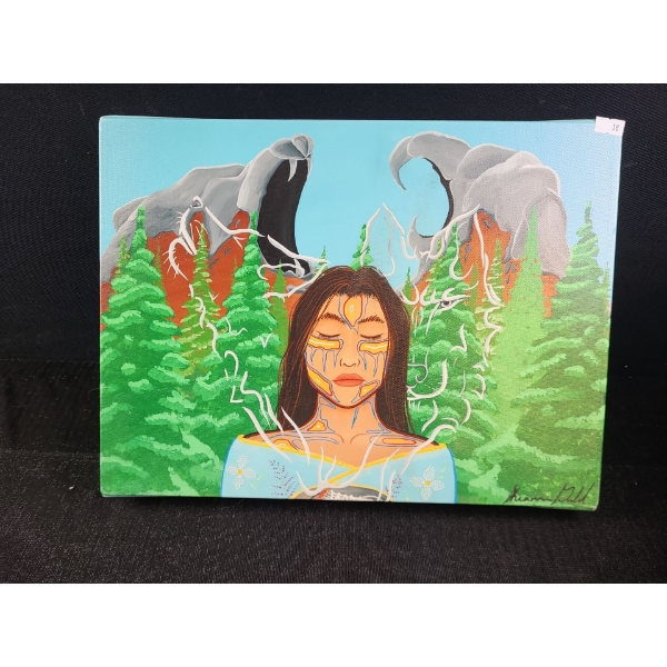 Indigenous Painting/ Woman in Nature- Paint on Canvas 16 X 12, by First Nation Artist: Shianne Gould