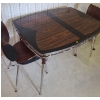 Image 1 : Vintage Kitchen Table 46 W, 36 D, 29 T  w/ Chrome Trim and Vinyl/ Chrome Chairs 