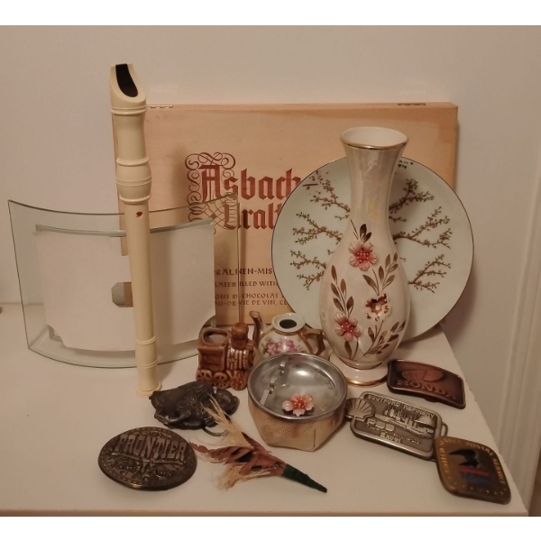 Belt Buckle Collection w/ Recorder & Assorted Decorative Collectables 