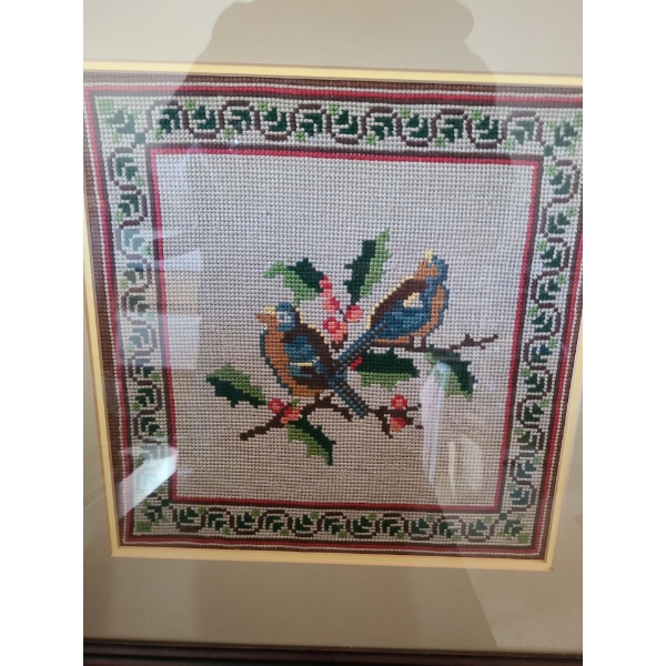 Needlepoint of Birds in Frame 19 X 19