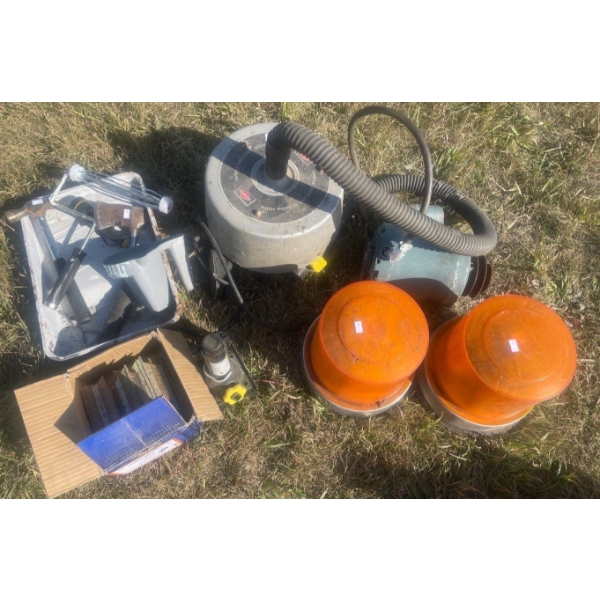 Car Jack, Orange Reflective Trailer Lights, High Powered Vacuum & Pump