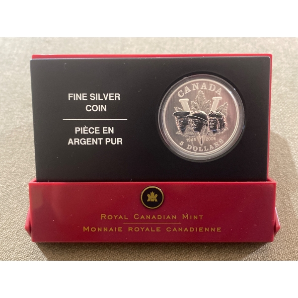 2005 Royal Canadian Mint $5 Fine Silver Coin - 60th Anniversary of WWII End