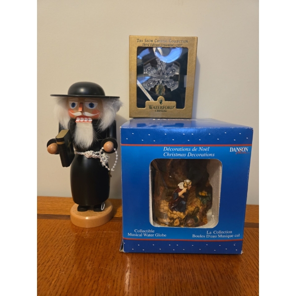 Holidays Bundle - Crystal Ornament, Wooden Religious Nutcracker, Nativity Scene 