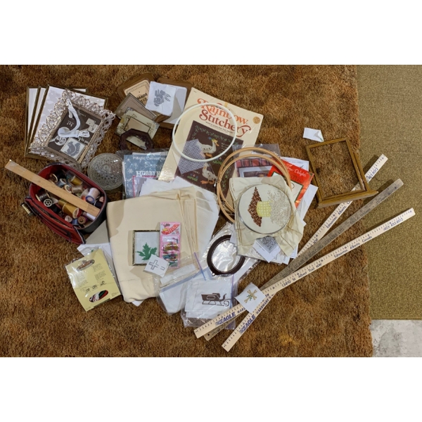 Assorted Cross Stich Needle Point & Embroidery Supplies - Patterns Fabric & More