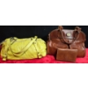 Image 1 : 2 Leather Handbag/Purses, Yellow and Brown Leather Bag with Wallet