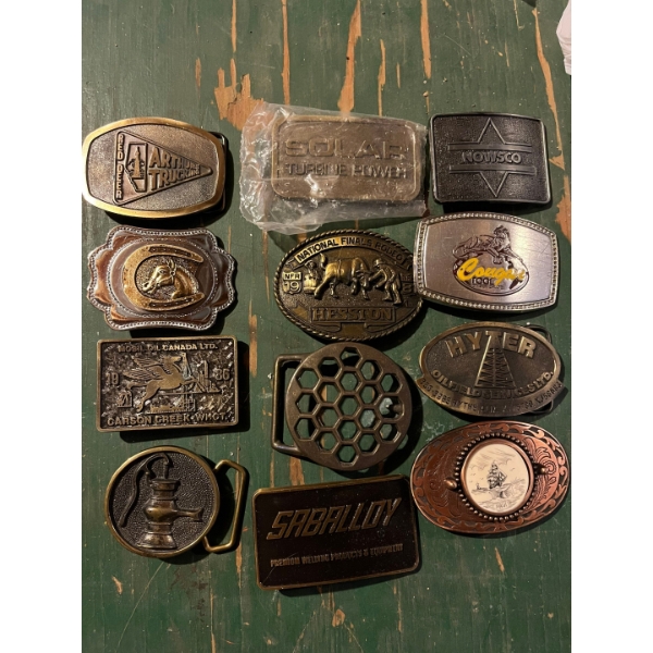  collection of vintage belt, buckles Exxon mobile Calgary and several other oil companies very cool 
