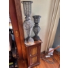 Image 1 : Solid Small Wood cabinet H32" L14" W10"With 2 Ornate Metal Candle Holders