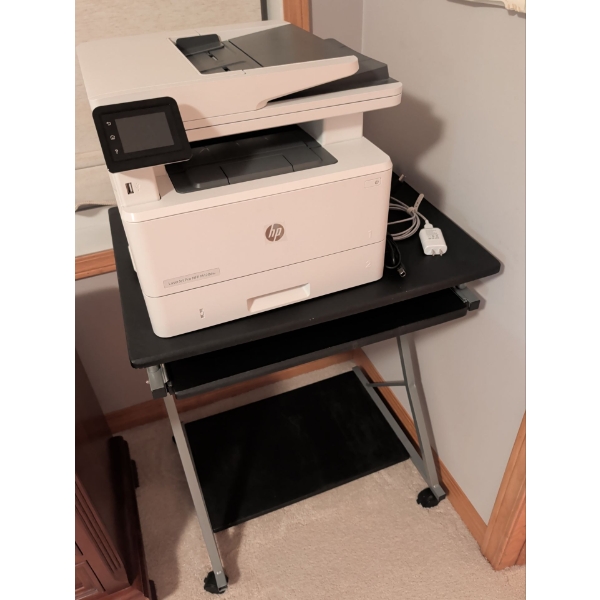 LaserJet Pro MFP M428dw Printer and Rolling Cart  23.5x19x26 Inches