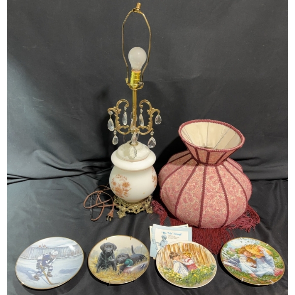 Vintage Fringe Lamp and Decorative Plates