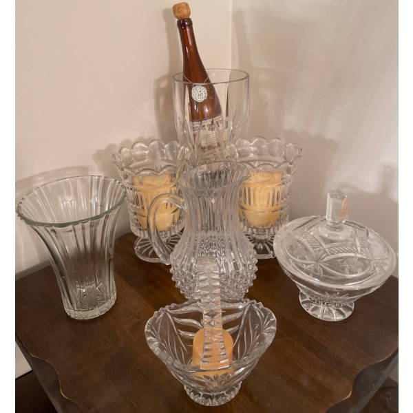 Massive Crystal Collection 15T Beverage Pitcher Basket Candy Dish & More
