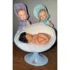 Image 1 : Newborn Baby In Egg Bassinette w/ 2 Tots In Plaid Bonnets 