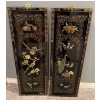 Image 1 : Pair Of Vintage Black Lacquer Asian Wall Panels - 12x38 Peacock Motif