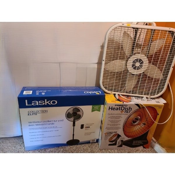 Lasko Model S16613C Pedestal Fan and Box Fan, Presto Heat Dish 07929