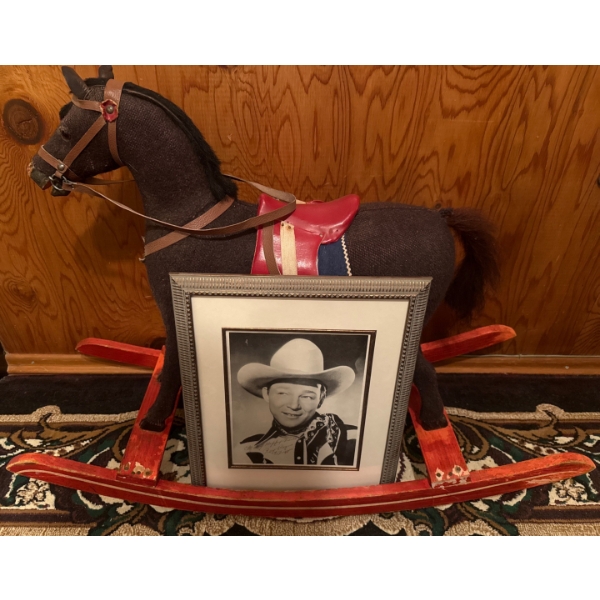 Autographed Roy Rogers Headshot w/ Collectible Antique Child's Rocking Horse