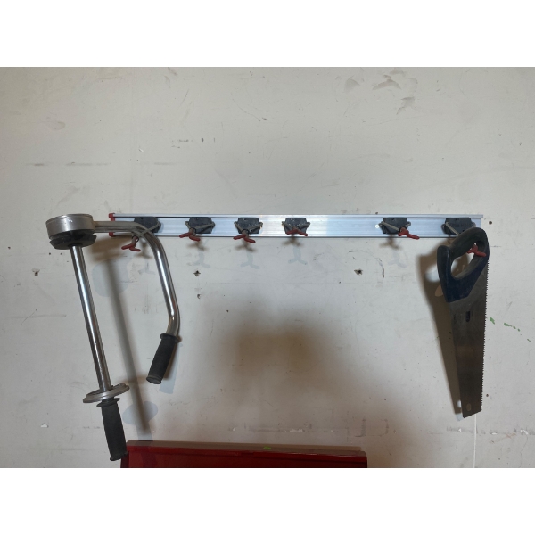 Wall-Mounted Tool Rack with Metal Rack and Assorted Tools