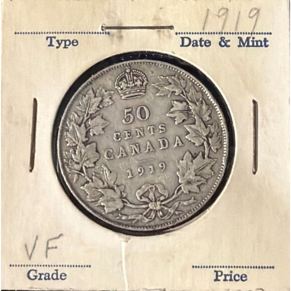1919 VF Canadian Half Dollar 92.5% Silver