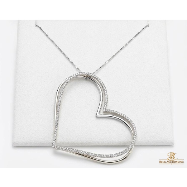 The Kindred Heart From Vera Wang Love Diamond Tilted Pendant 925 Sterling Silver ( 14.36G )