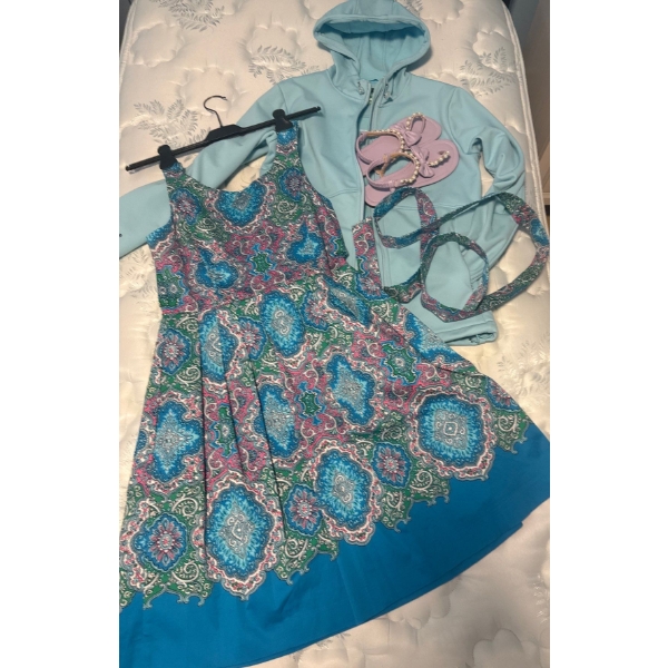Paisley Print Sleeveless A-Line Summer Dress Size M w/ Zip Up Hooded Jackety & More
