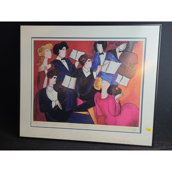 Musical Choir Print, Signed: Le Kinff , Framed Under Glass, 22 X 26