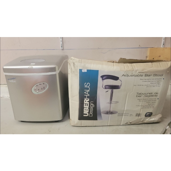 Salton Portable Ice Machine w/ New Chrome & Vegan Leather Hydraulic Bar Stool 