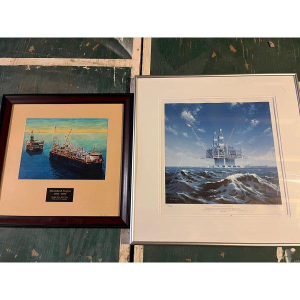 two vintage Oil & Gas prints one with Hibernia numbered 427 /1993
And a painting of the KIZOMBAB pro