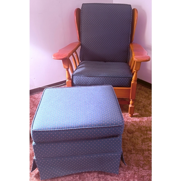Vilas Maple Wood-Framed Glider Rocker and Ottoman with Blue Upholstery