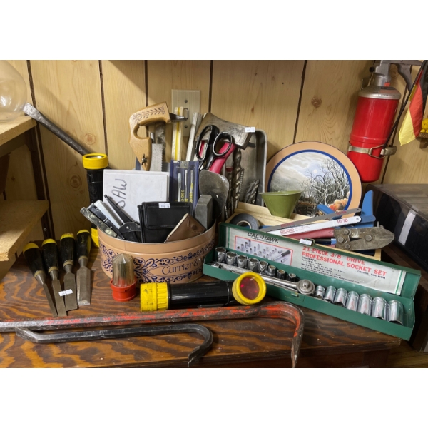 Tool Collection - Wood chisle set Socket Set Crowbars & More