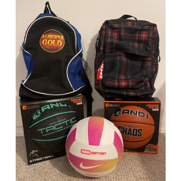 Two AND1 StreetBall/ BasketBalls w/ Nike Soft Set Volley Ball  2 backpacks too