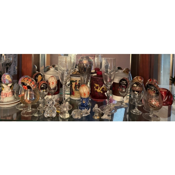 Ukrainian Egss, Glassware, Oriental Dishware, Swarovski Crystal Bear (Damage) & Rhino & Mor