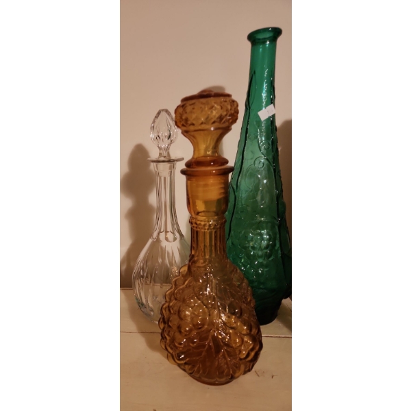 Pair of Decanters and Tall Green Wine Pourer 15.5 T