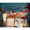 Image 2 : Large Tote of Misc. Holiday Items Incl. Wrap and more, and Bag Full of Crochet? Tools 