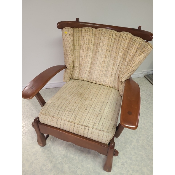Vintage wooden chair with beige cushion (small stain) - 20W, 24D, 33T