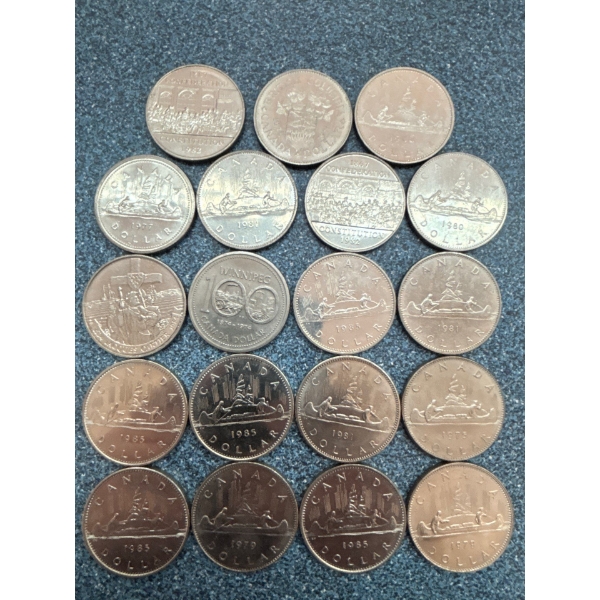 18 Canadian 1$ coins from early 70s to the Late 80s