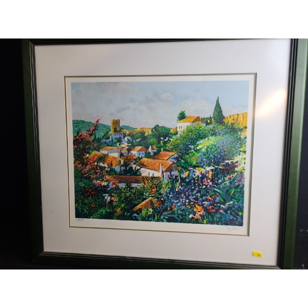 Villas In Countryside, Numbered Print, 262/350, Signed: Perez, Framed Under Glass, 26.5 X 24