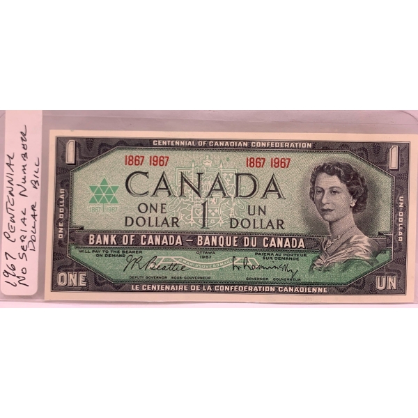 1967 Bank of Canada 1 Dollar Note Centennial of Canadian Confederation 