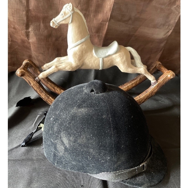 Vintage Equestrian Riding Helmet w/ Decorative Rocking Horse 