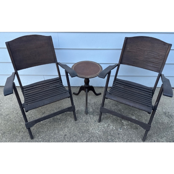 Wooden Outdoor Table & Chairs Set- Foldable Chairs Small Round Table