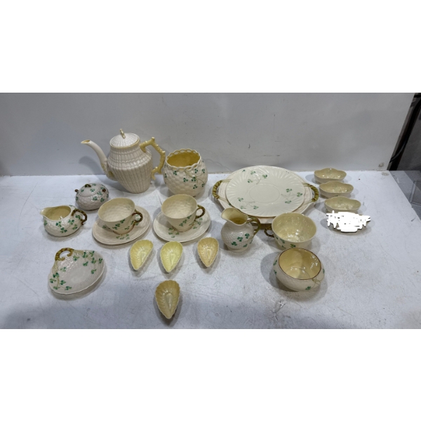 Belleek Cofermanach Ireland Clover Tea Set