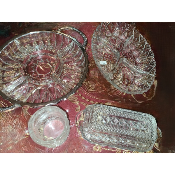 Formal Table Accents Includes: Butter Dish, Serving Plates- Tray with Silver Plated Rim 13 D