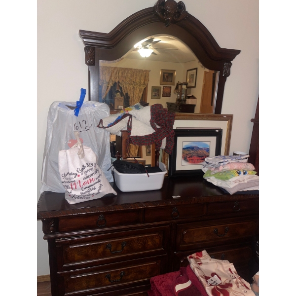 Stunning Mahogany Bedroom Dresser w/ Mirror 69x19x55 Ashley Signature LIne