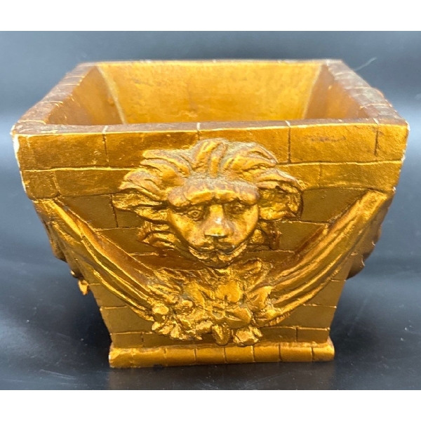 Set of 3 Brushed Bronze Small Pots with Lion Design 